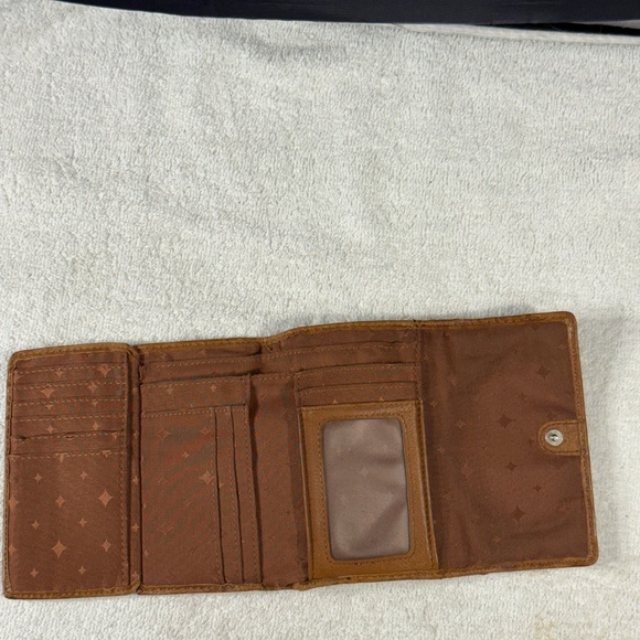 Fossil Maddox Brown Cow Hide Leather Trifold Wallet Clutch Keyhole Y2K - Picture 7 of 7